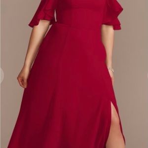 scarlet red cold shoulder maxi